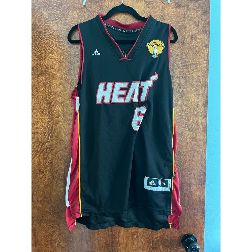 Vintage Adidas NBA Jersey Mens XL Black Good LeBron James Miami Heat Finals #6